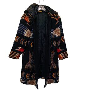 Eugenia By Angenie Womens Hooded Southwestern Coat Multicolor Jacket Acrylic Nyl